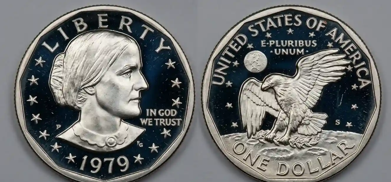 Detailed macro image of 1979 proof dollar coin